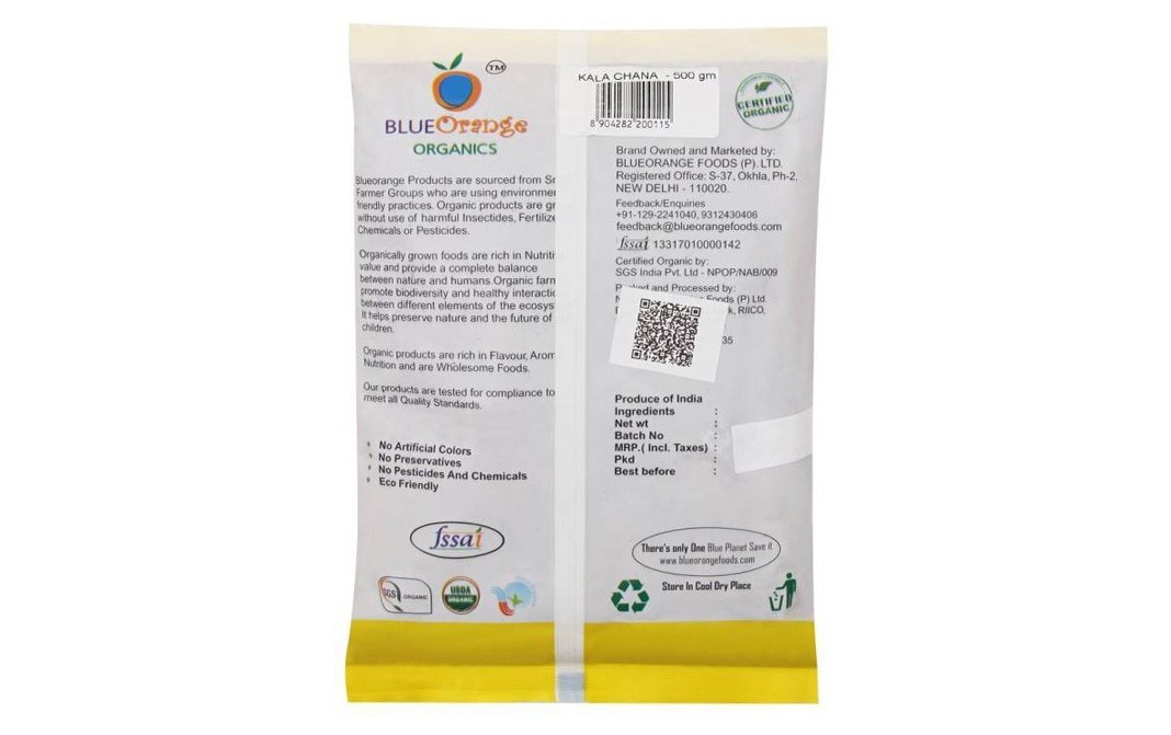 Blue Orange Organics Kabuli Chana (Whole)    Pack  500 grams